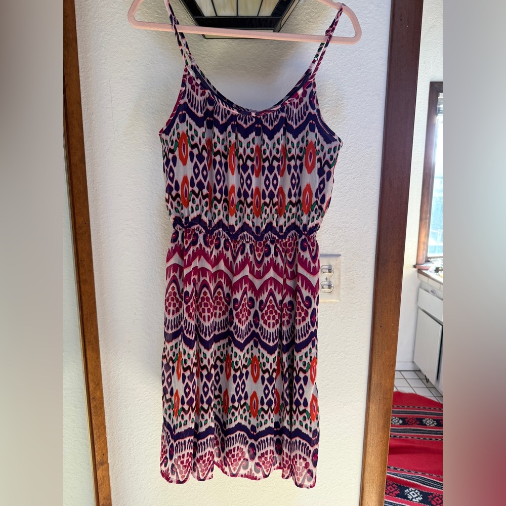 The Gap Colorful Geometric Print Spaghetti Strap Mini Dress Sz M Boho - Picture 2 of 8
